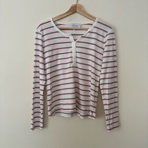 La Ligne Pima Cotton and Modal Blend Red, White and Blue Striped Henley Size XS